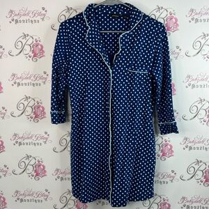 Jessica long top mini dress button down light blue and navy Blue Polka Dot Shirt